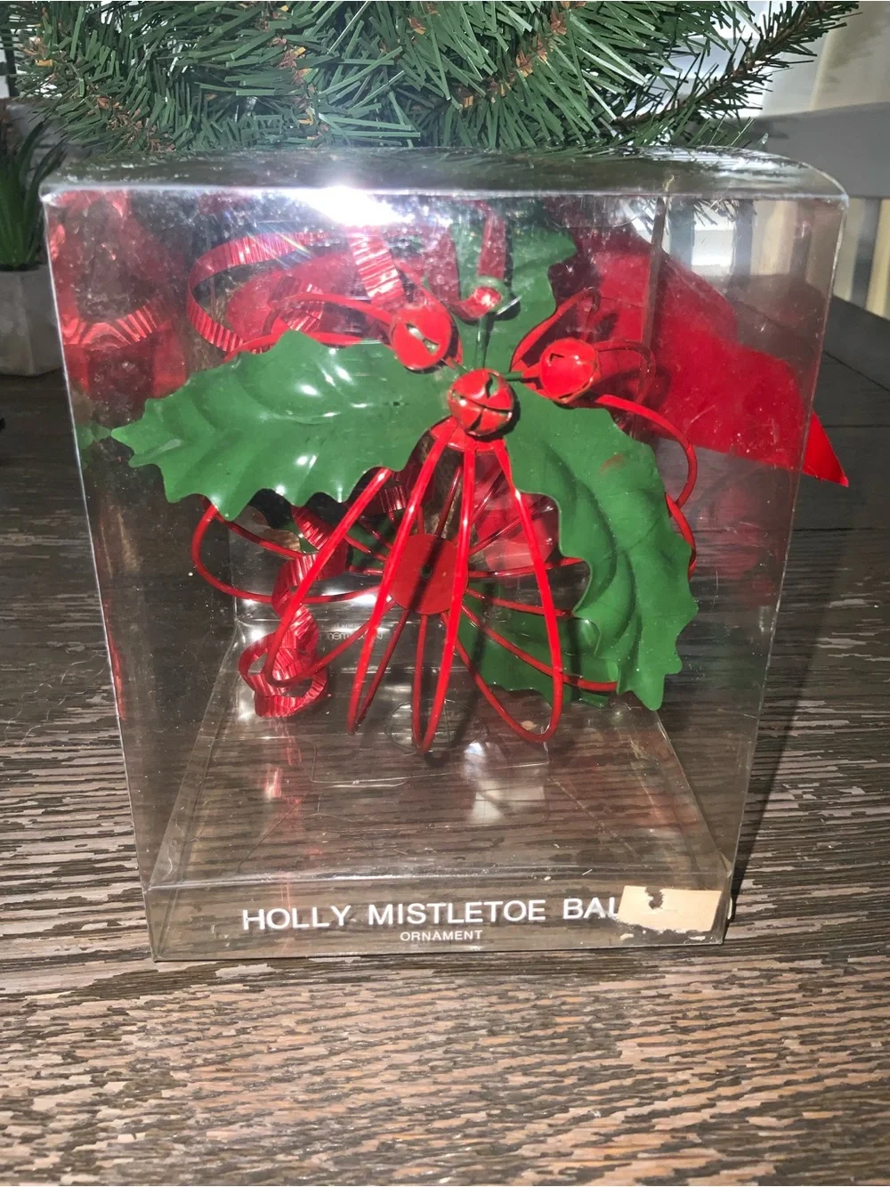 Festive Red Metal Mistletoe Ball Ornament - 7”